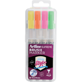 Artline Supreme Brush Marker | Fluoro. Yellow, Orange, Pink, Green | 4-Pack